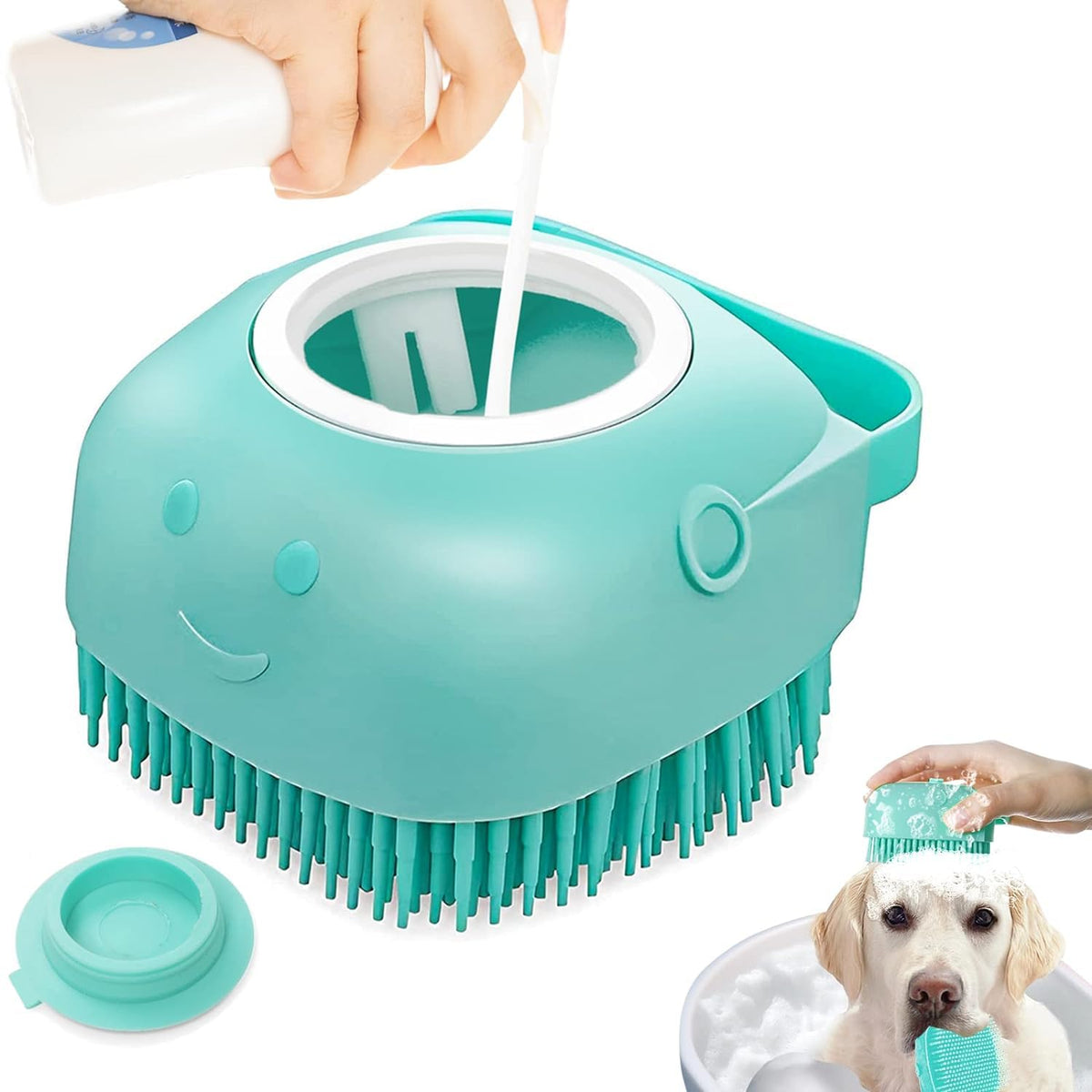 Pack & Pine SudsUp silicone dog bath brush with soap dispenser